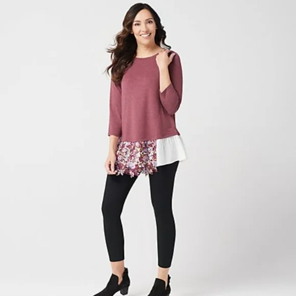 LOGO - Terry Top with Poplin Ruffle Hem - Picture 3 of 12